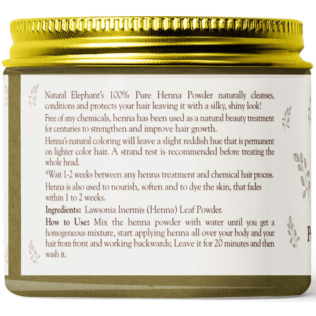 Natural Elephant's 100% Pure Henna Powder for silky, shiny hair, cleanses and conditions effectively