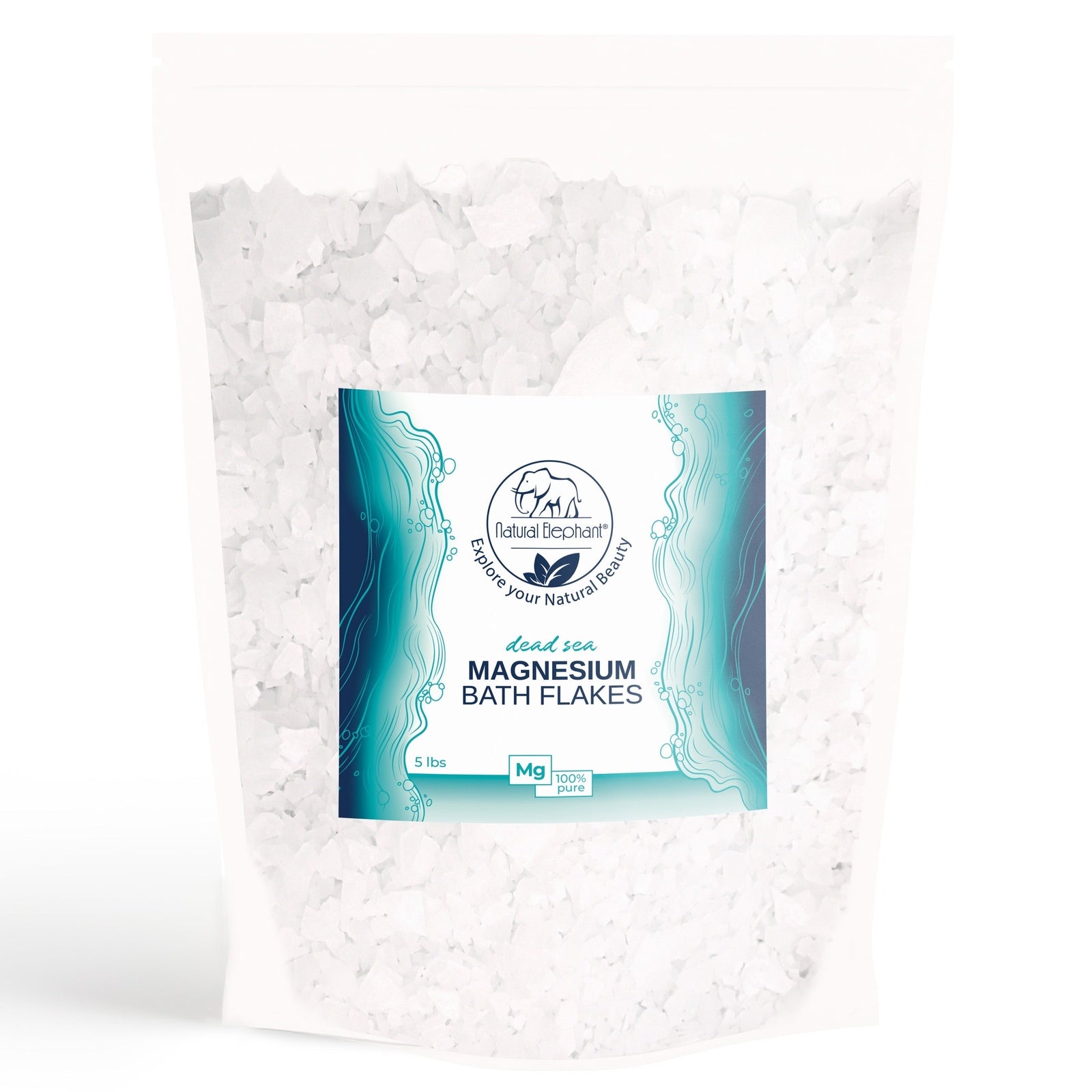 Natural Elephant Dead Sea Salt magnesium bath flakes in resealable pouch natural magnesium bath soak