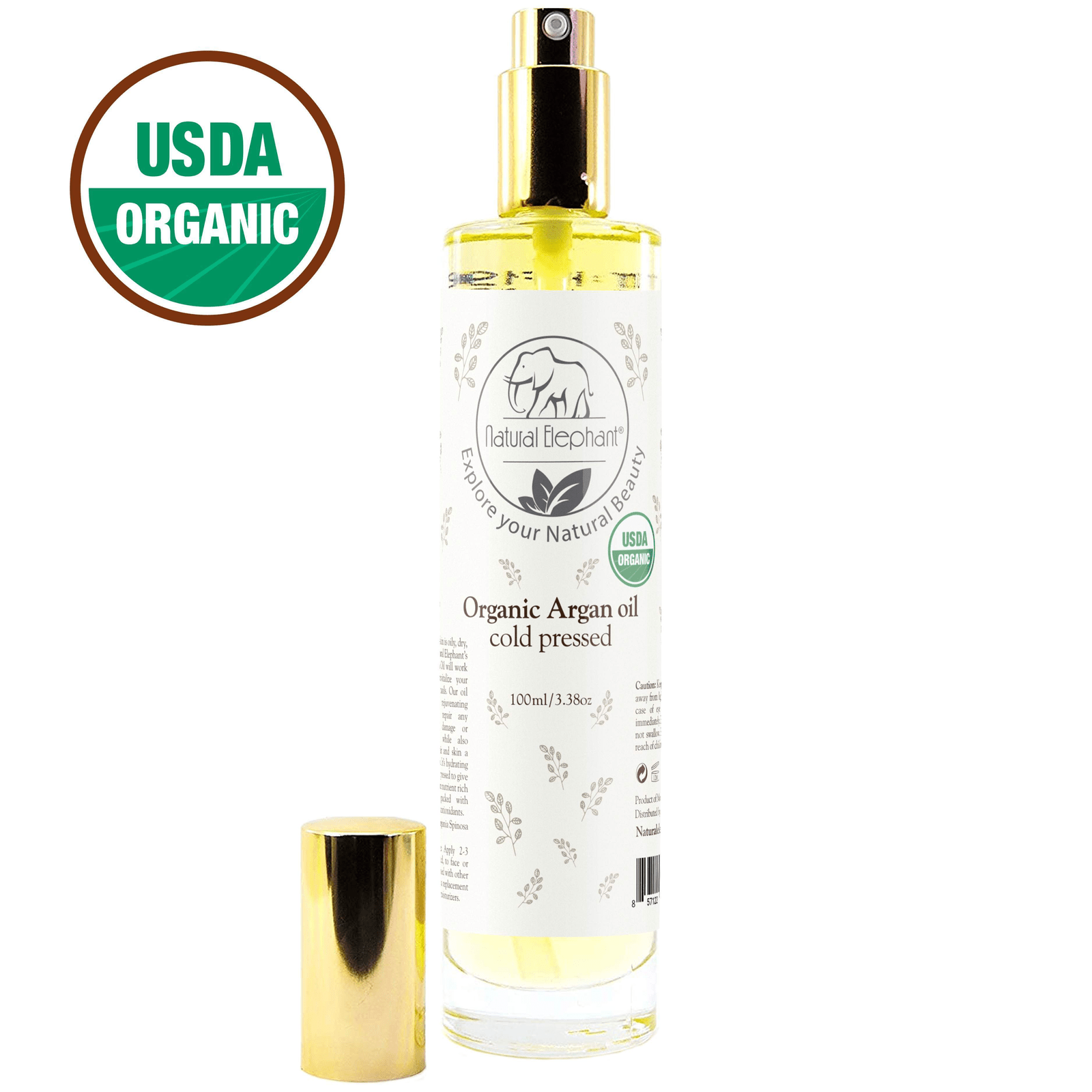 Natural Elephant Organic Argan Oil Cold Pressed in 100ml Bottle for Skin and Hair Care