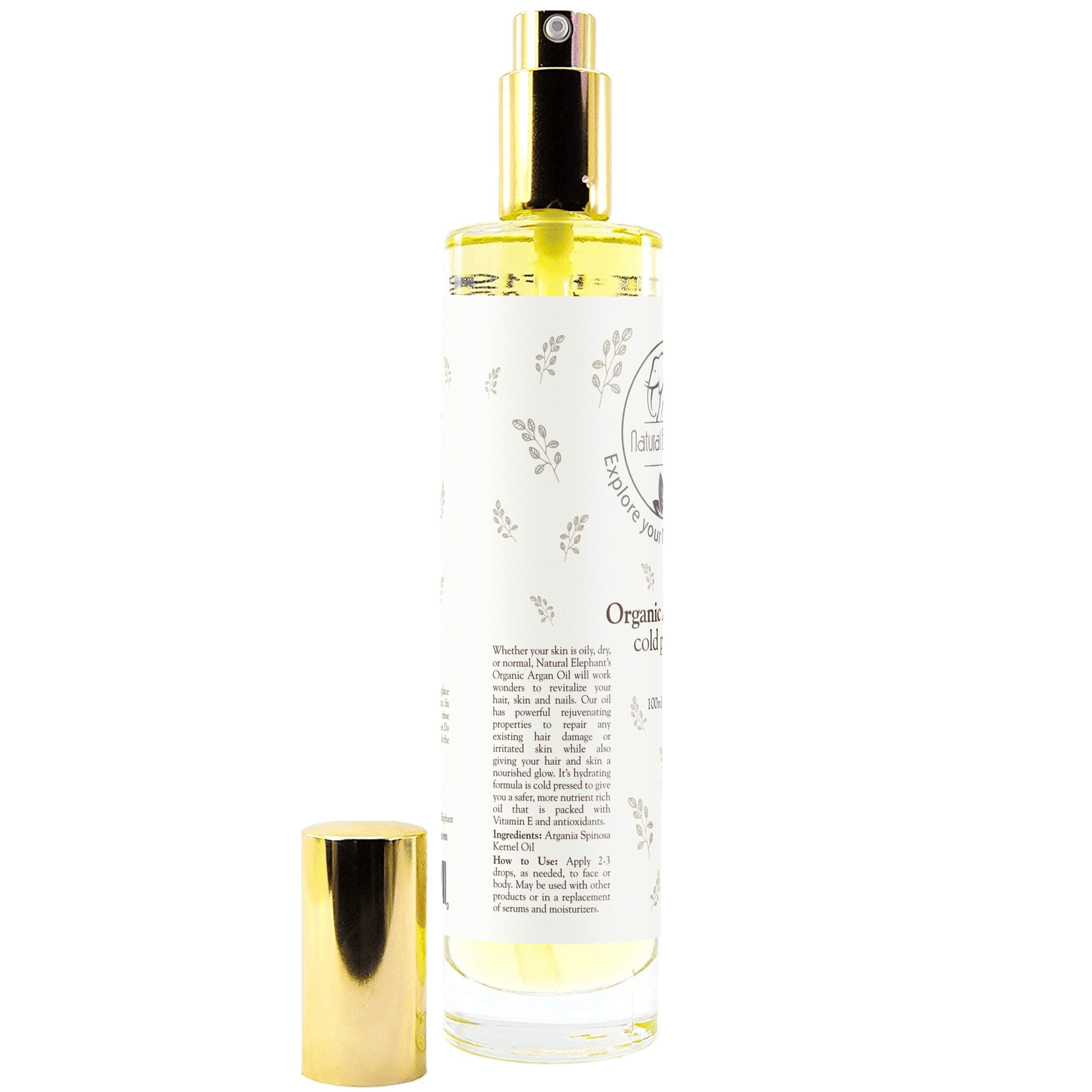Natural Elephant Organic Argan Oil in a glass spray bottle for skincare and hair care