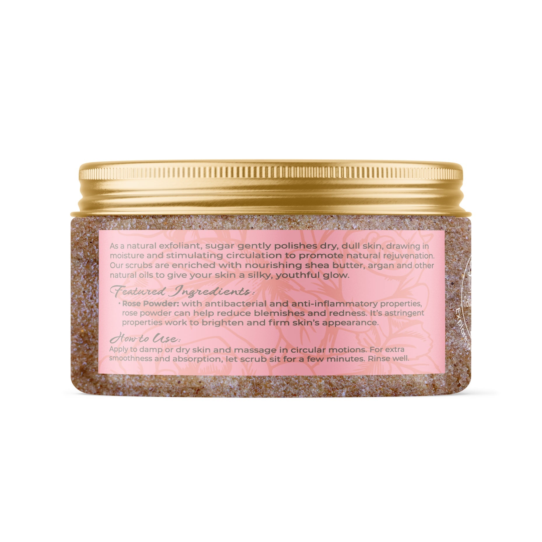 Natural Elephant natural sugar scrub for smooth skin in a jar with detailed ingredient benefits