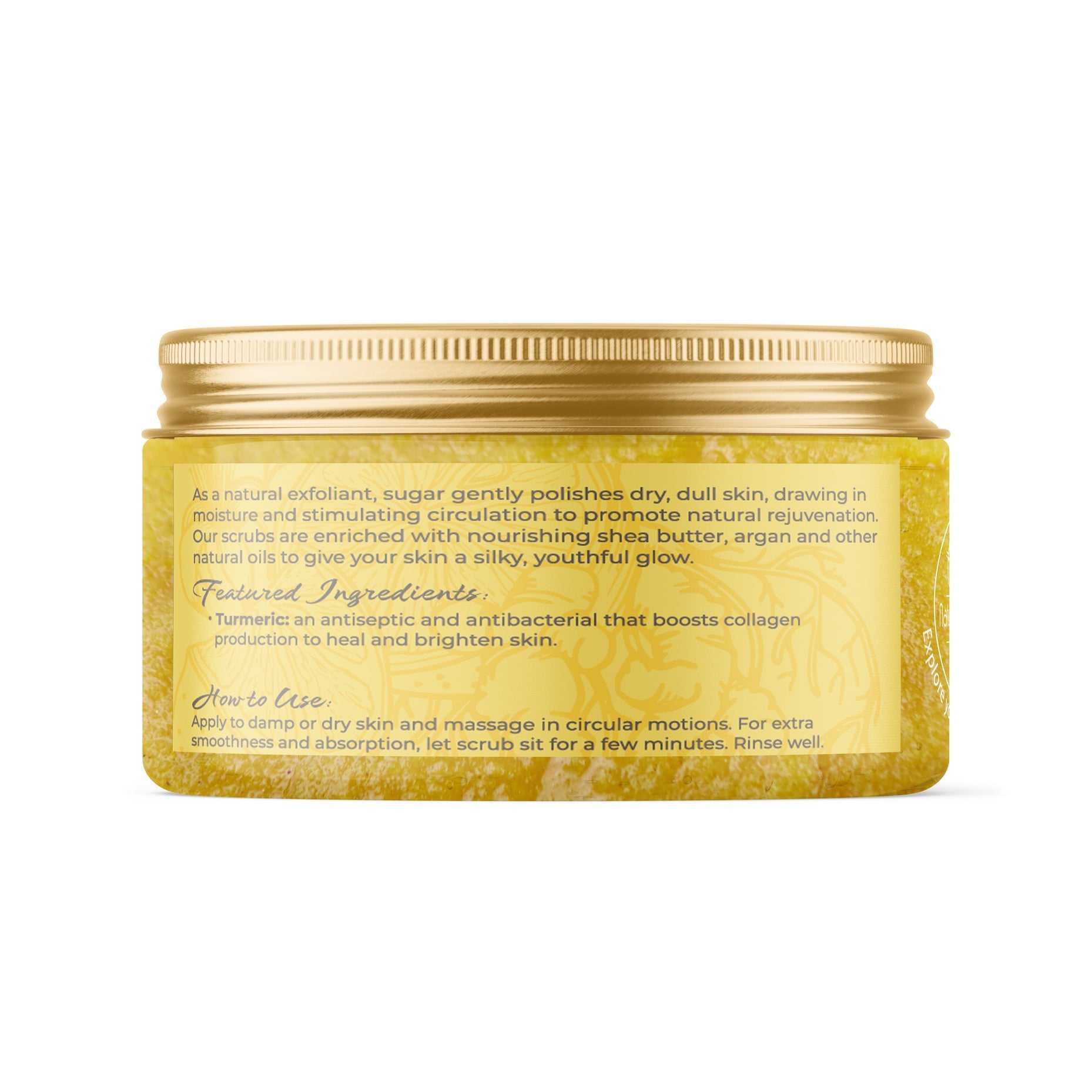 Natural Elephant Natural Sugar Scrub for Smooth Skin in a golden jar with rejuvenating ingredients