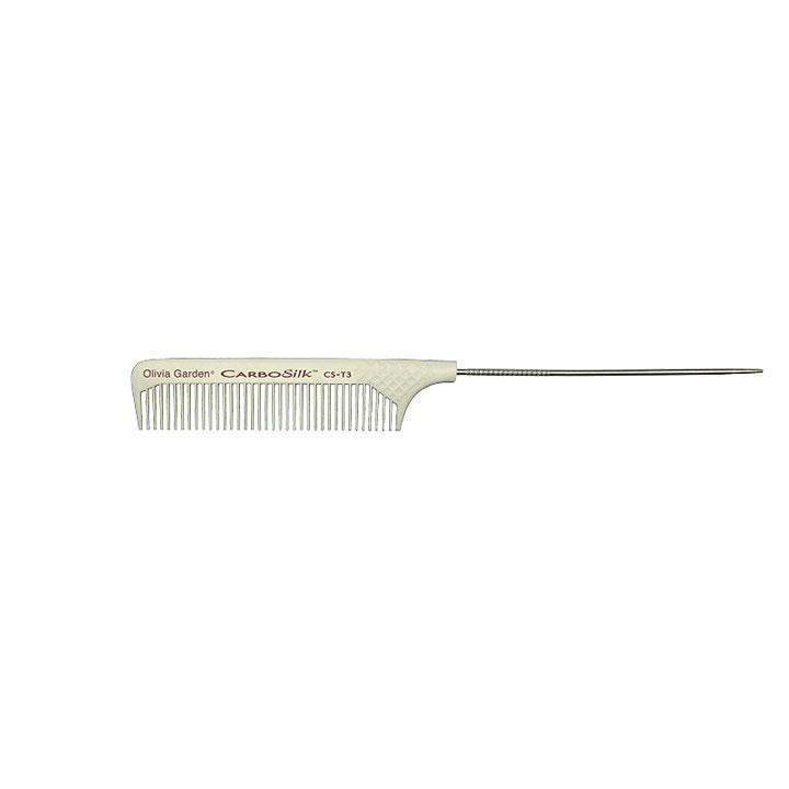 Olivia Garden Carbosilk comb with fine teeth and metal tail for precise hair sectioning