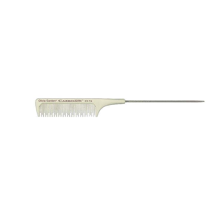 Olivia Garden Carbosilk comb with long metal tail and fine white teeth for precise styling