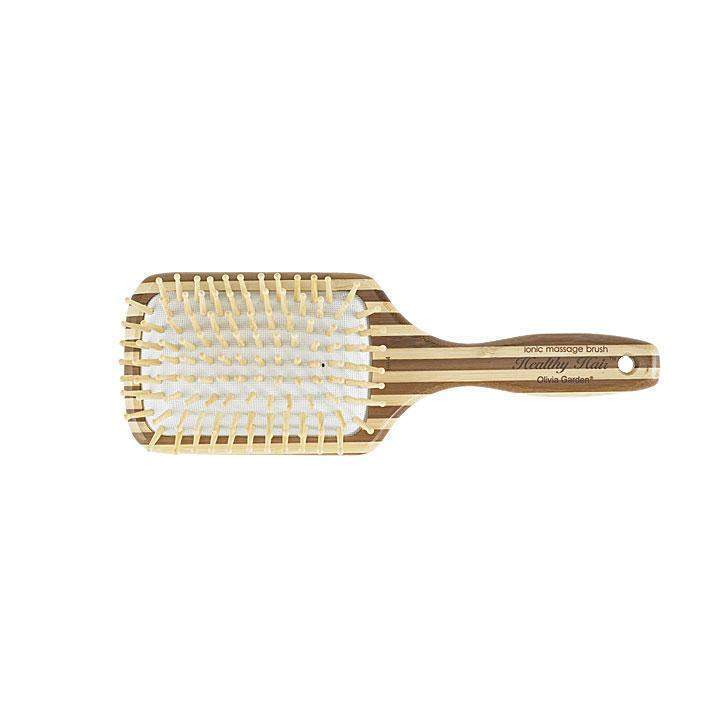Olivia Garden hair massage brush with wooden handle and cushioned bristles for scalp care