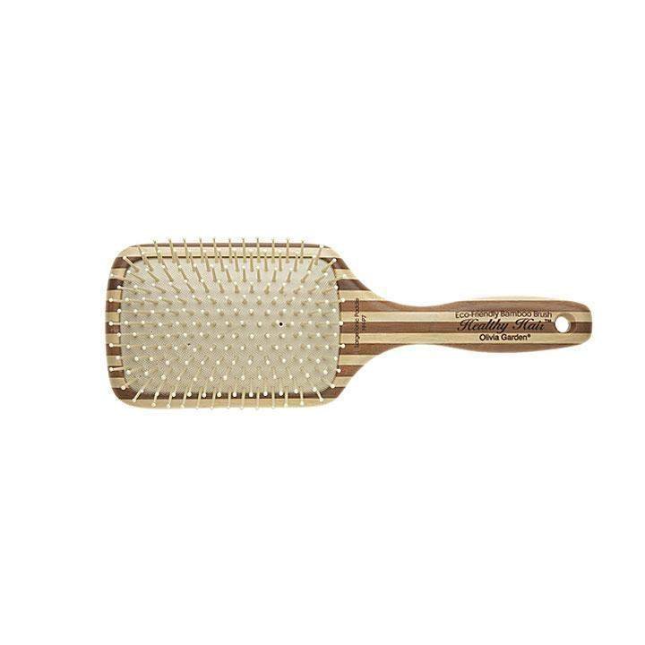 Olivia Garden paddle brush with eco-friendly bamboo handle and cushioned bristles for gentle detangling
