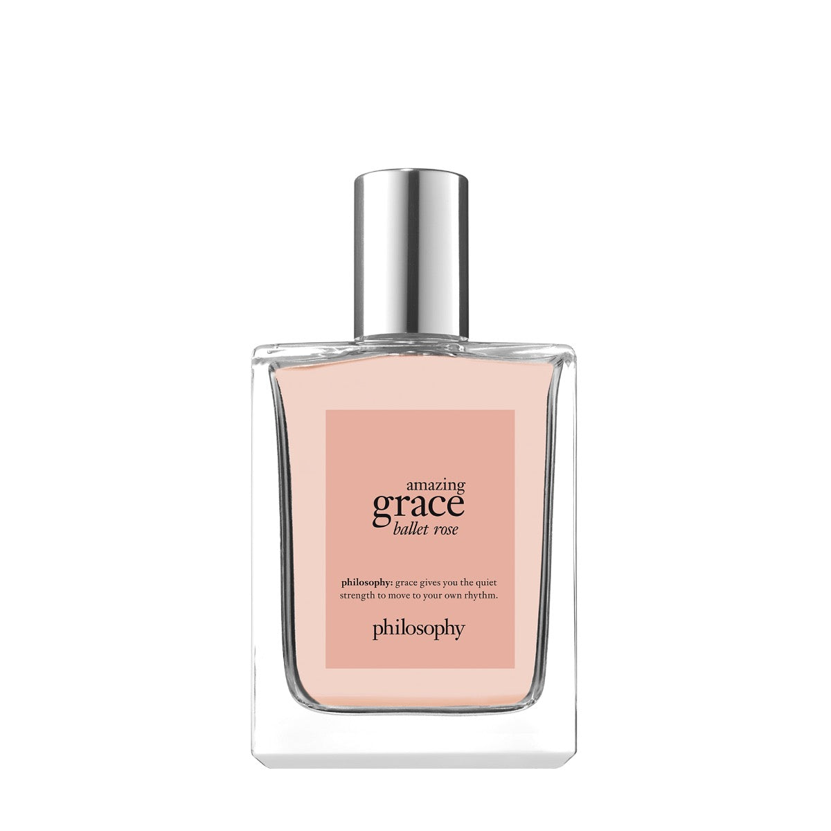 Philosophy Amazing Grace Ballet Rose perfume bottle with pink label and silver cap