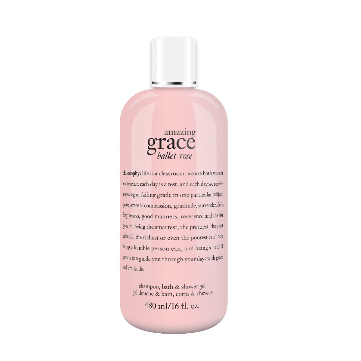 Philosophy Amazing Grace Ballet Rose shower gel bottle with pink label and white cap 480ml