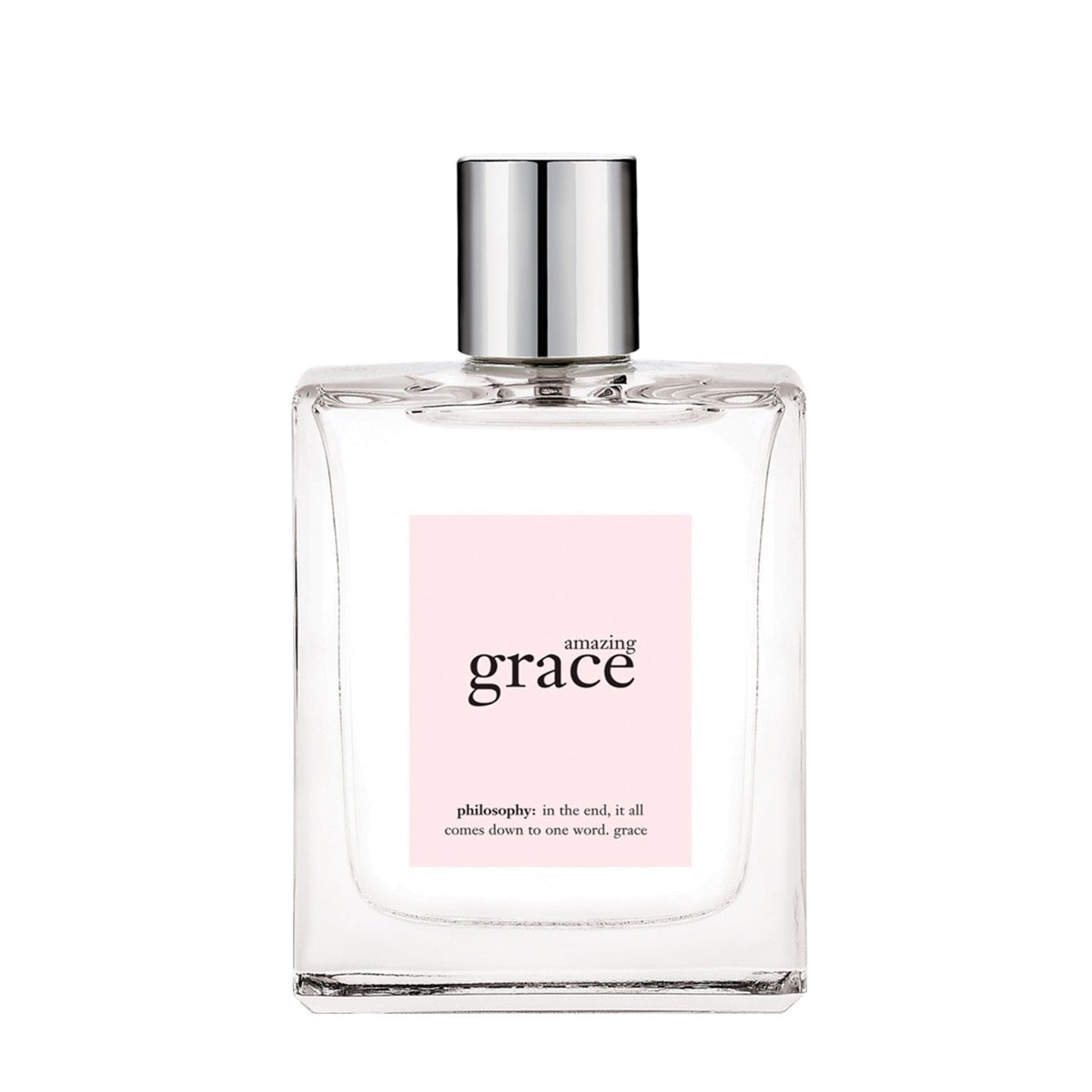 Philosophy Amazing Grace perfume in clear glass bottle with silver cap and pink label