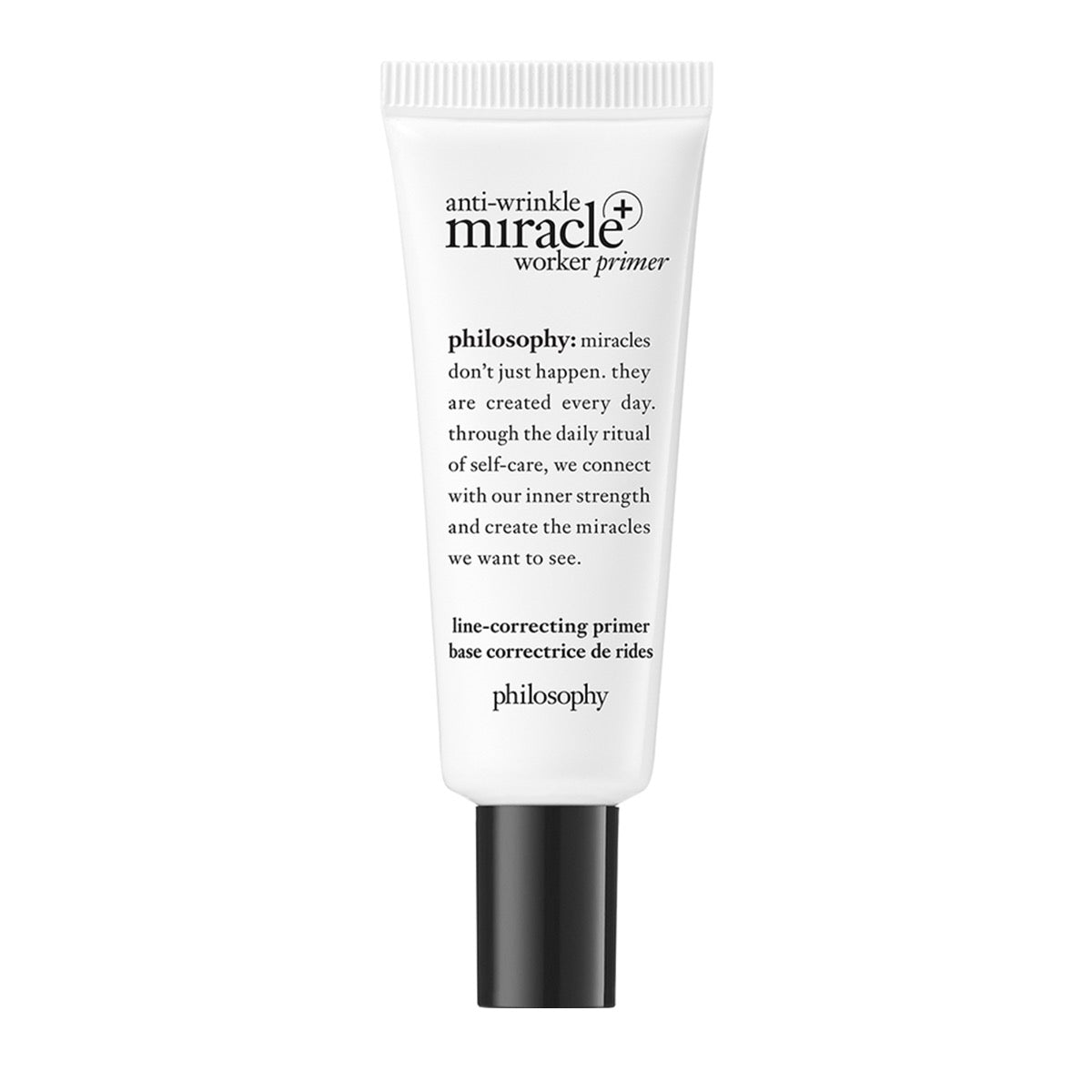 Philosophy anti-wrinkle primer for mature skin in white tube with black cap and text