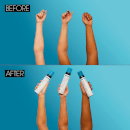 St. Tropez self tan kit showing before and after results on arms with applying mitts