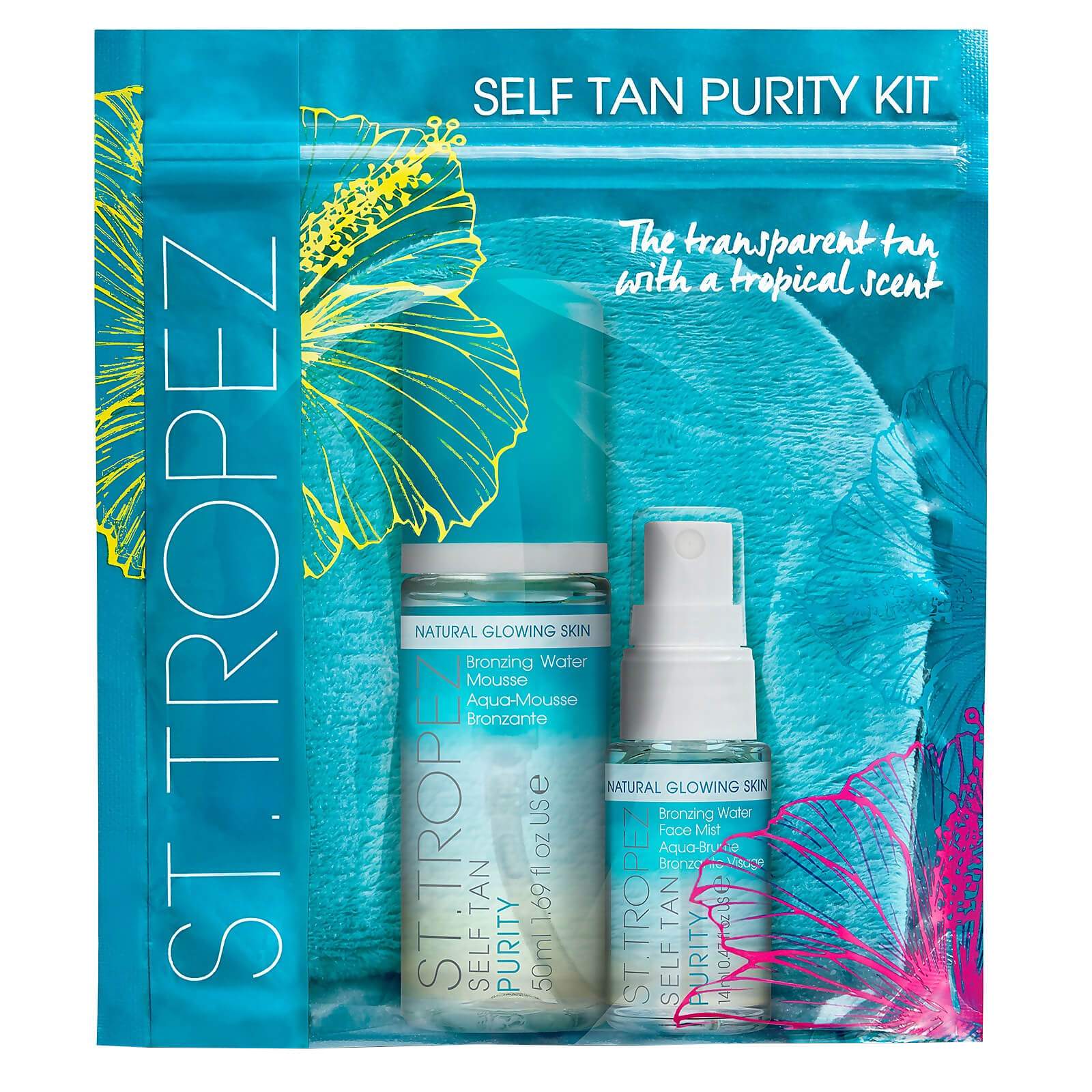 St Tropez self tanner kit with transparent bronzing water mousse and spray for natural glowing skin