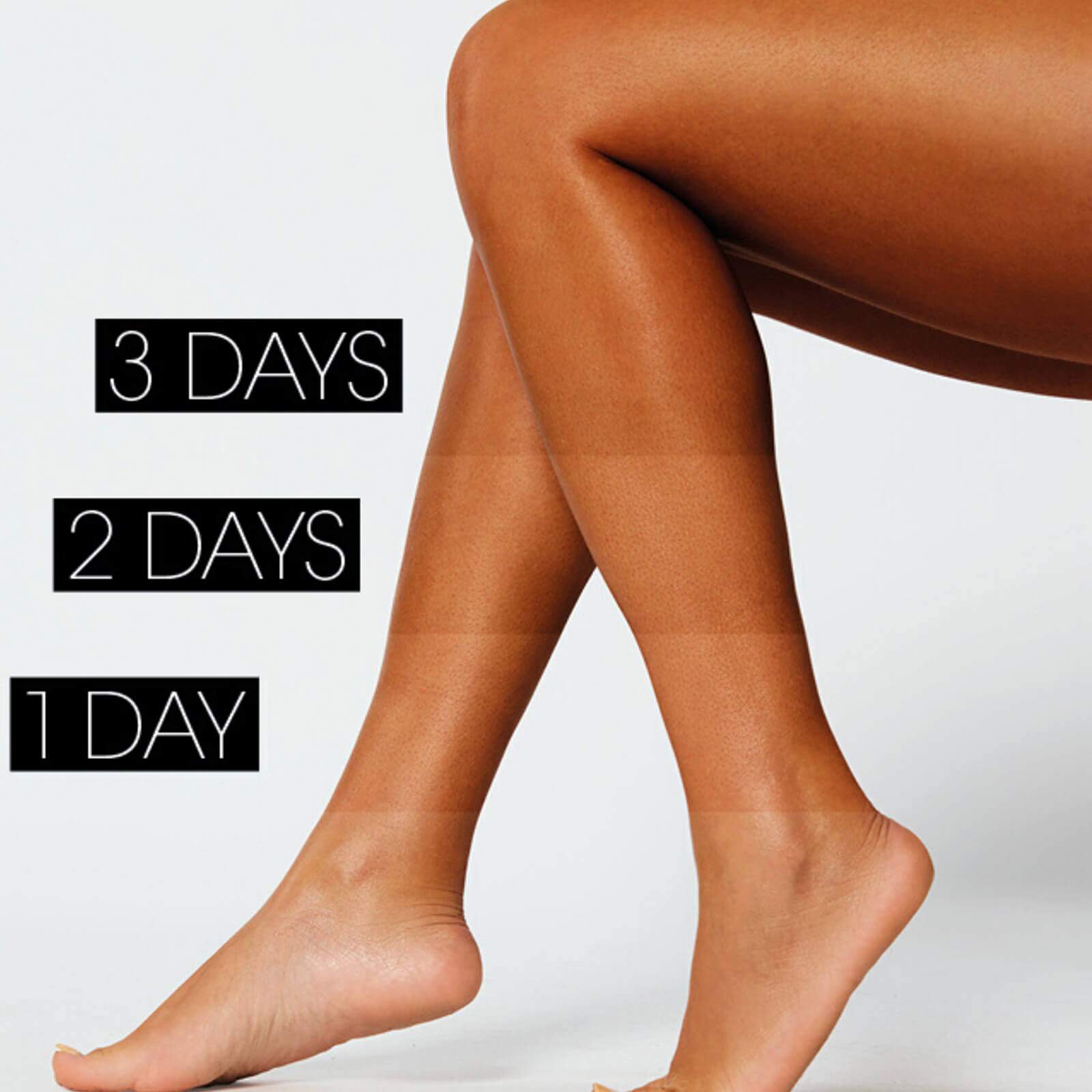 Close-up of legs showing St. Tropez light medium gradual tan development over three days
