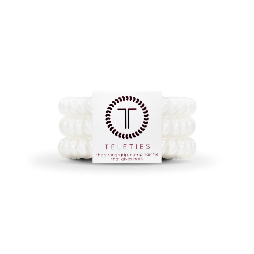Teleties Small Hair Ties in white, strong grip design for no-damage hairstyles.