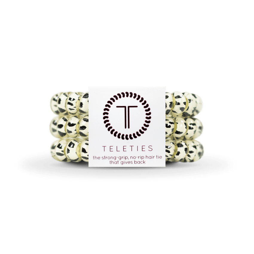 Teleties strong grip hair ties in gold with a no-rip design for secure and stylish hair styling