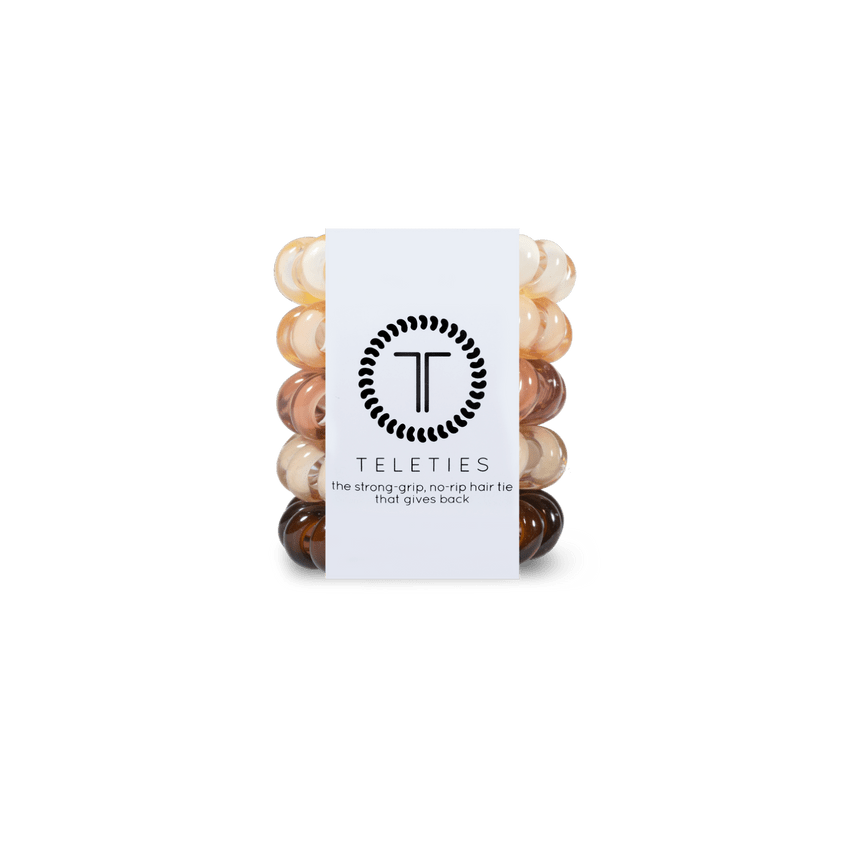 Teleties tiny hair ties in assorted colors with a no-rip design for durable styling
