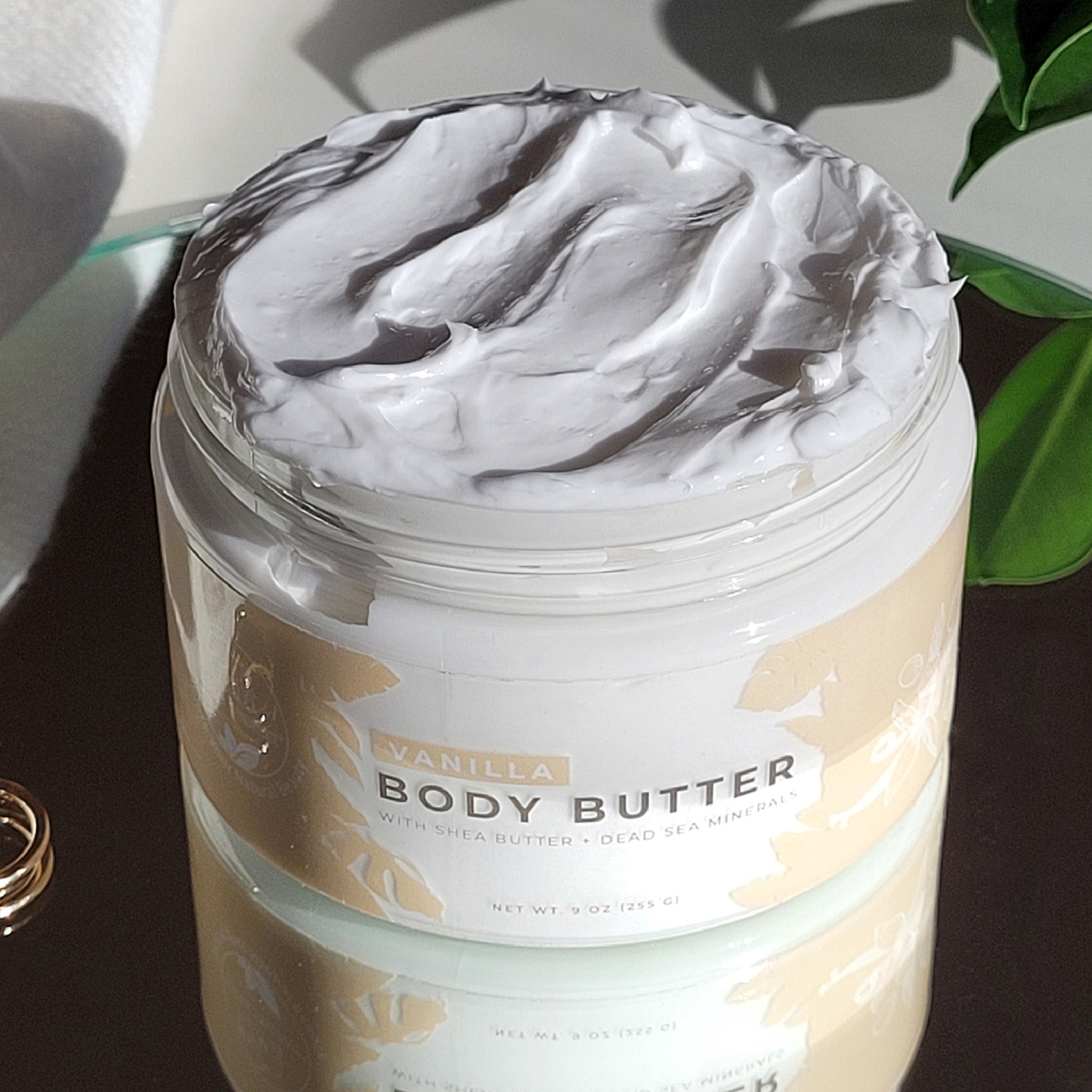 Natural Elephant Dead Sea Shea Body Butter in Vanilla with rich, creamy texture for moisturizing skin