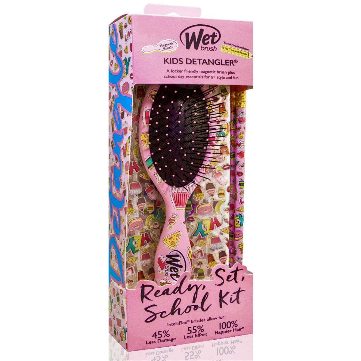 Wet Brush Back to School Detangling Brush Set pink kids detangler with fun school-themed design