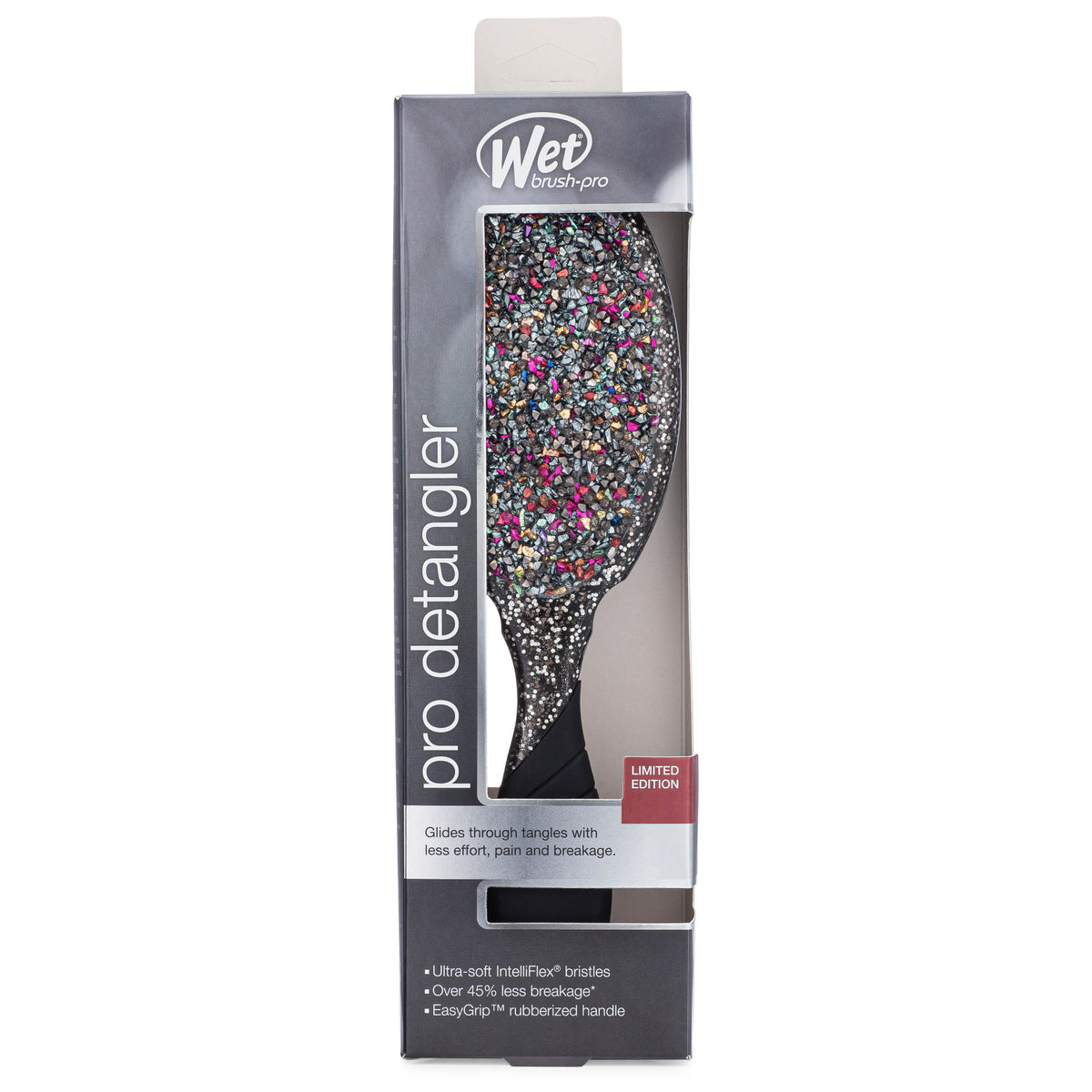 Wet Brush Crushed Jewels Detangler with colorful crushed jewels design in black packaging