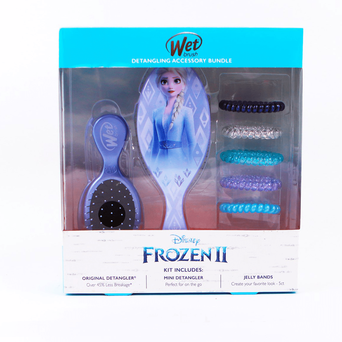 Wet Brush Disney Princess detangling set featuring Frozen II themed brushes and colorful jelly bands