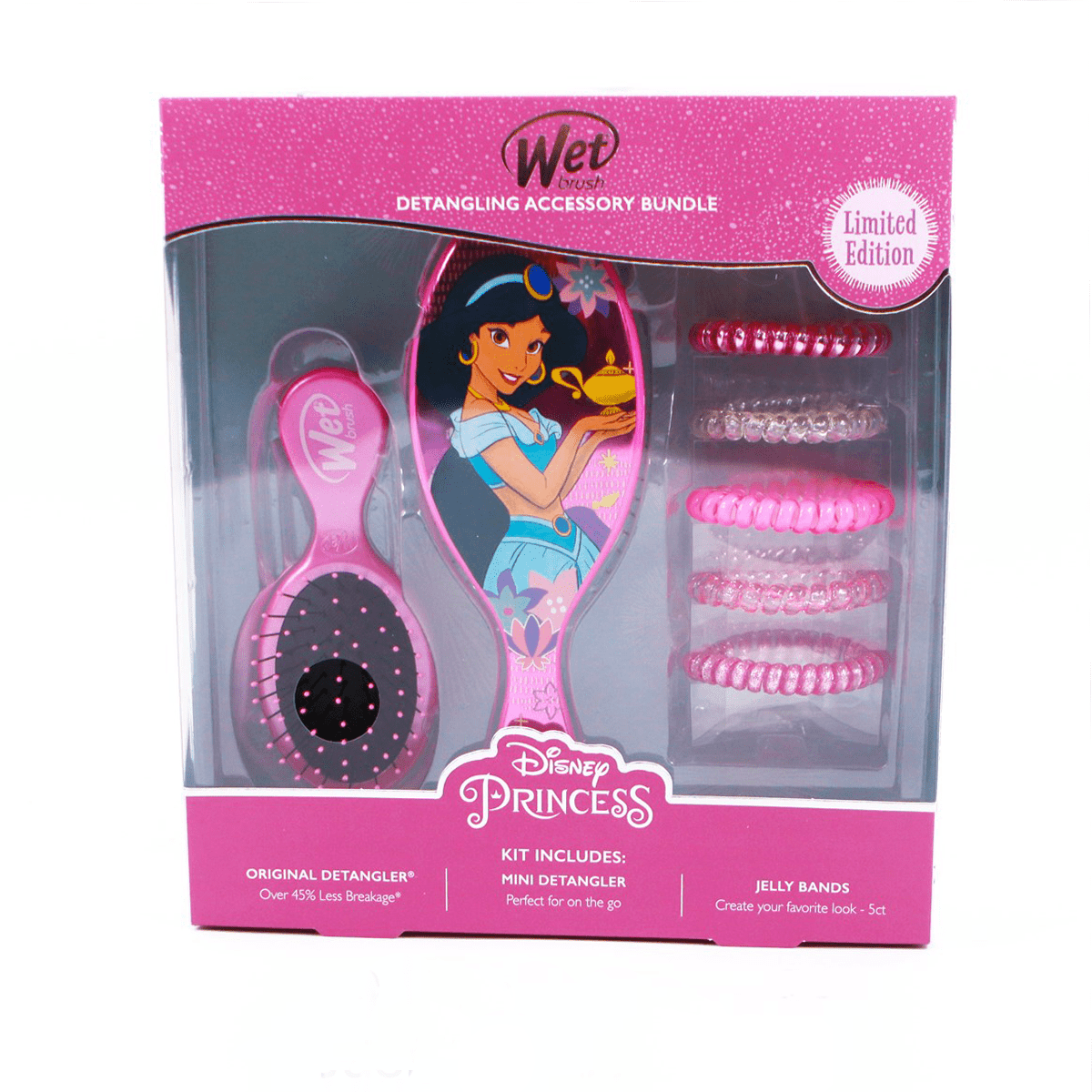 Wet Brush Disney Princess detangling set with Jasmine design mini and original detanglers plus jelly bands