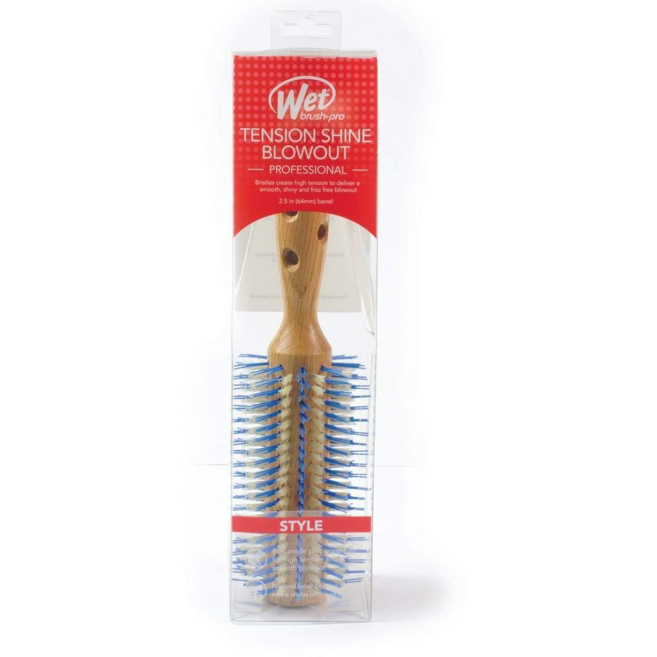 Wet Brush for Blowouts Tension Shine Brush with wooden handle and blue bristles for smooth styling