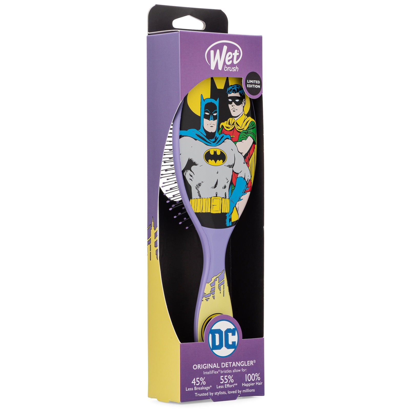 Wet Brush Justice League detangler brush featuring Batman and Superman design for easy hair styling
