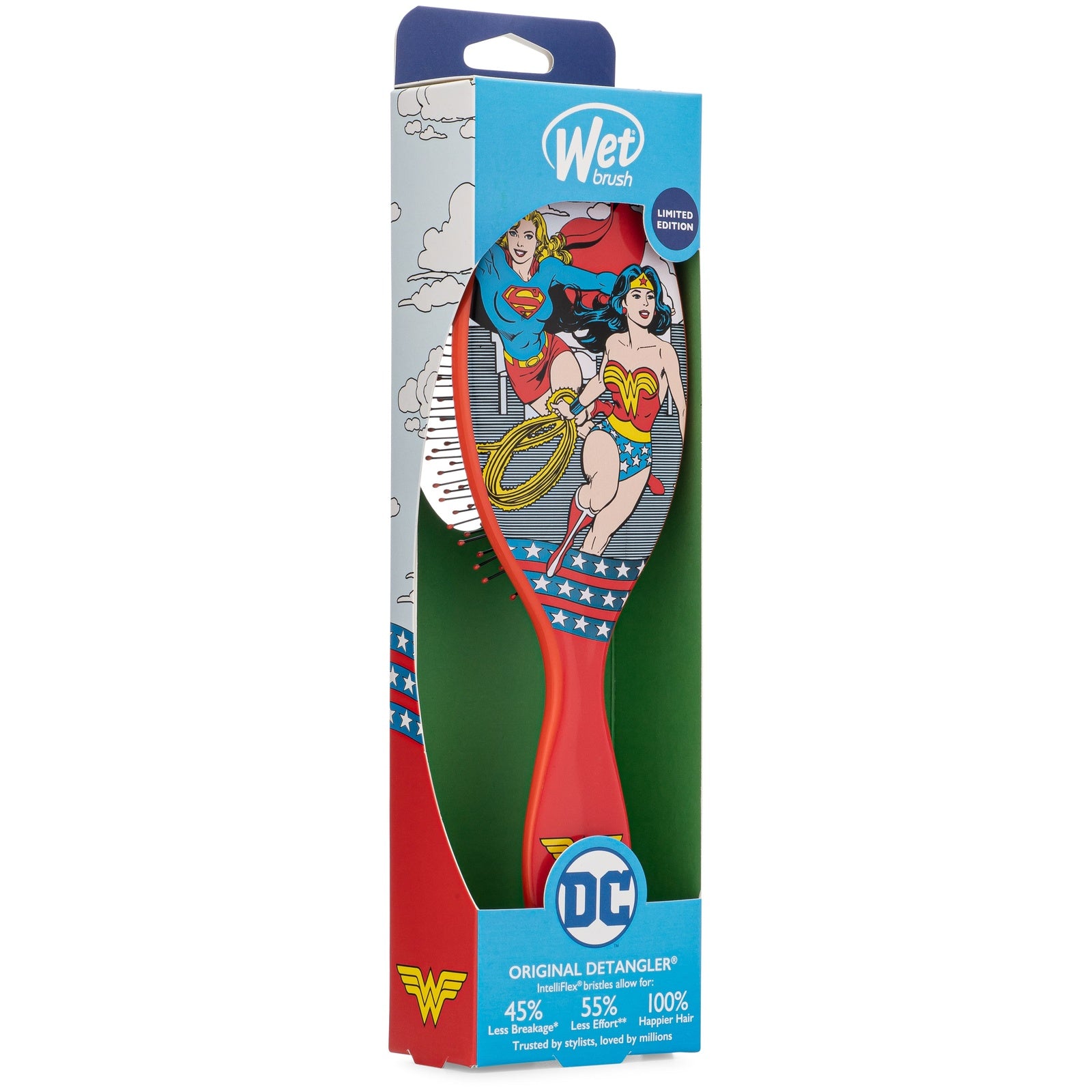 Wet Brush Justice League detangler brush featuring Wonder Woman design for easy hair untangling