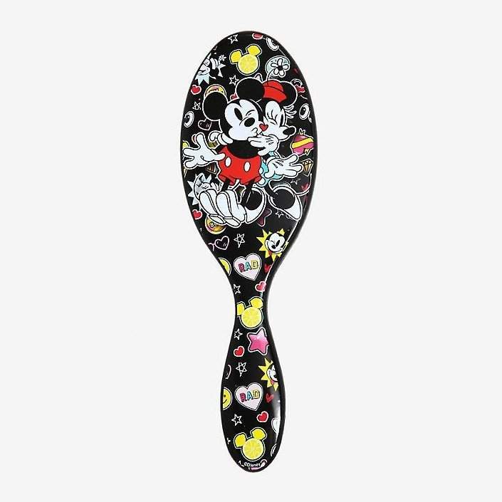 Wet Brush Minnie Mouse hair brush featuring Mickey and Minnie design with colorful prints on black background