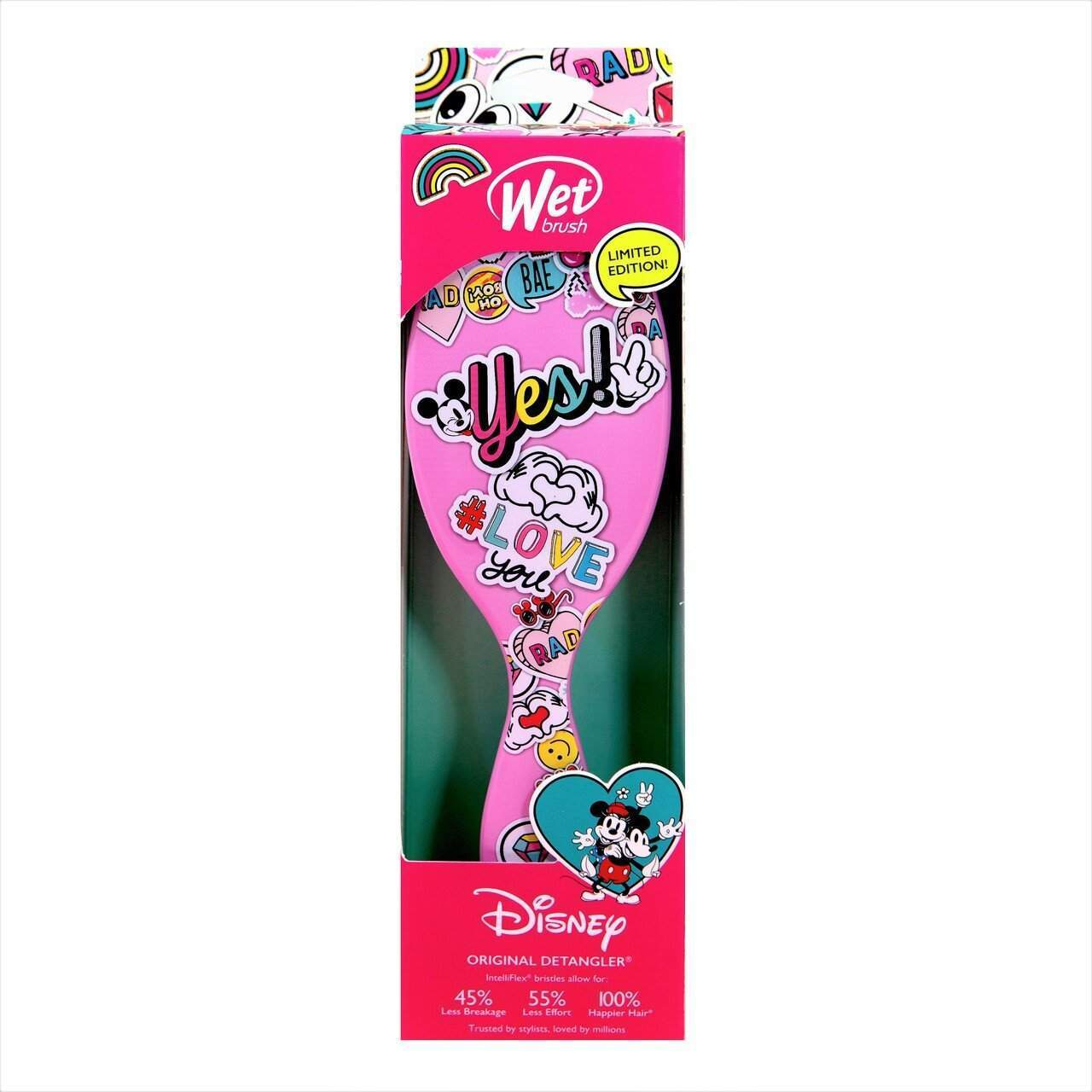 Wet Brush Minnie Mouse hair brush in pink with colorful Disney designs and limited edition packaging