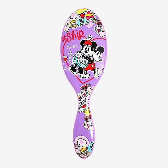 Wet Brush Minnie Mouse hair brush in purple with colorful Minnie and Mickey design and heart accents