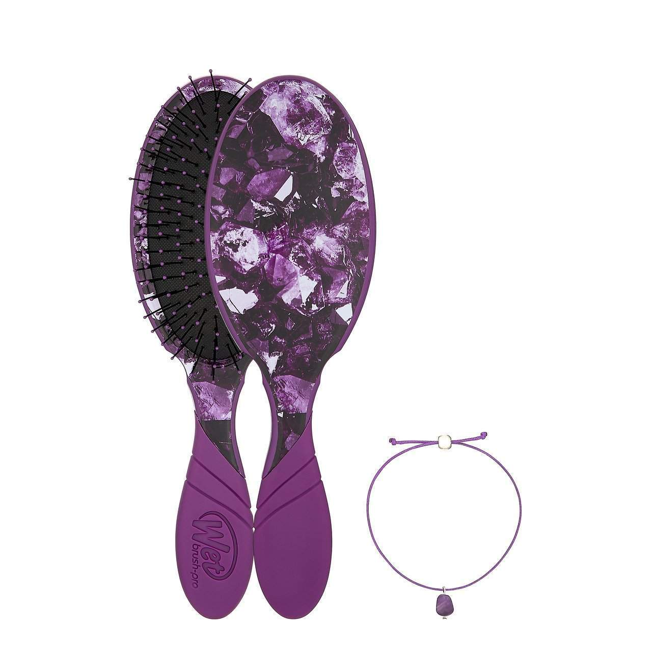 Wet Brush Mystical Crystal Detangler purple hairbrush with crystal design and matching bracelet