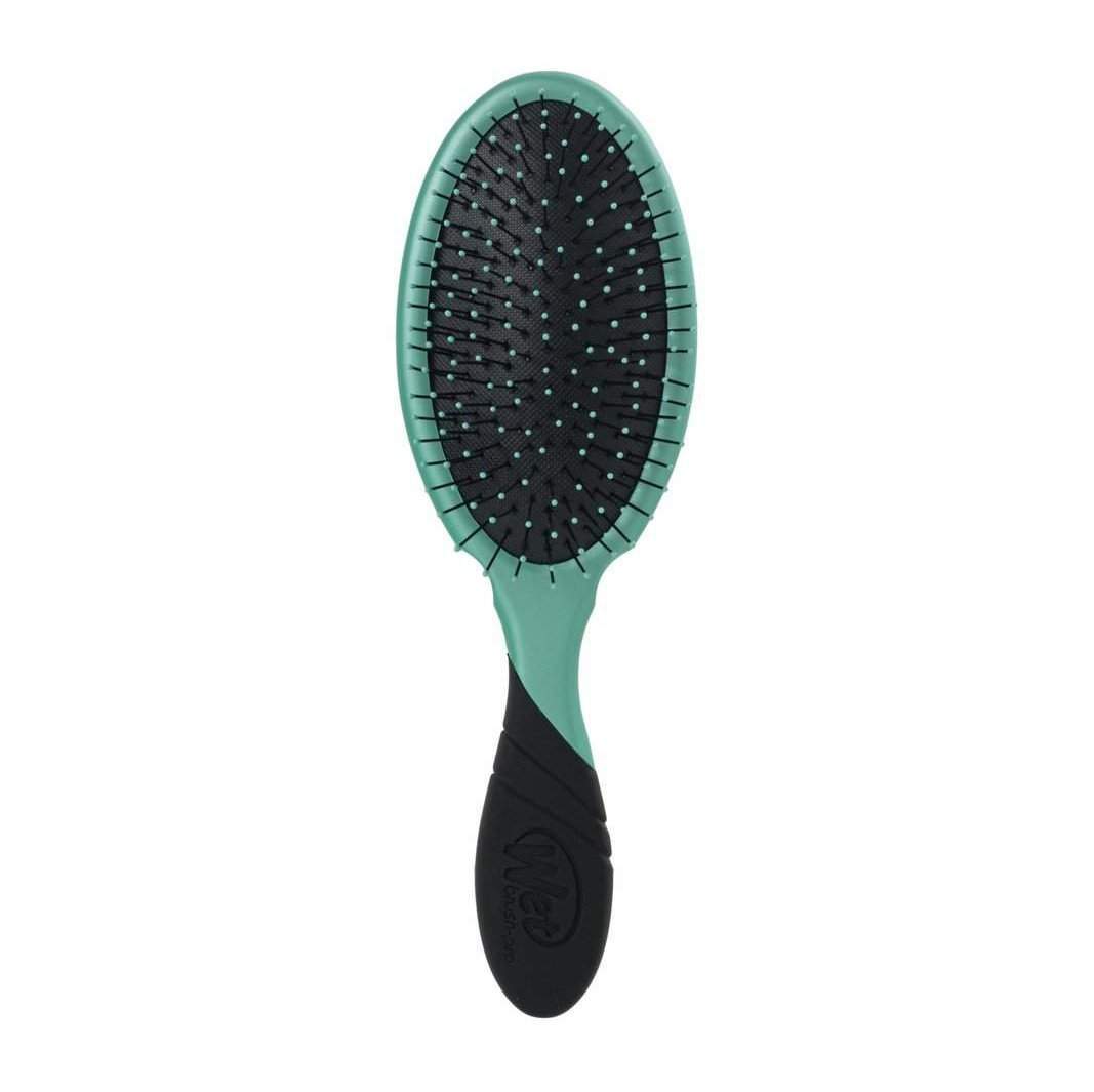 Wet Brush Pro Detangler with teal handle and black cushioned bristles for gentle hair detangling