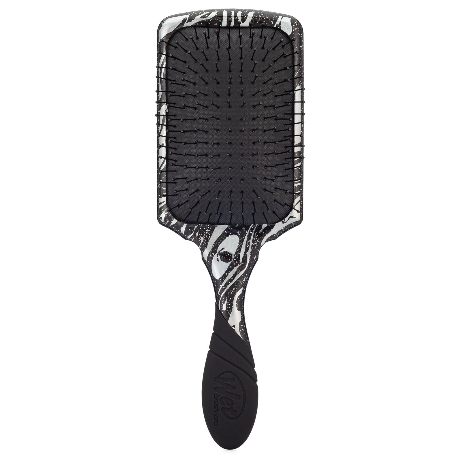 Wet Brush Pro Paddle Detangler with black bristles and marbled black and white handle