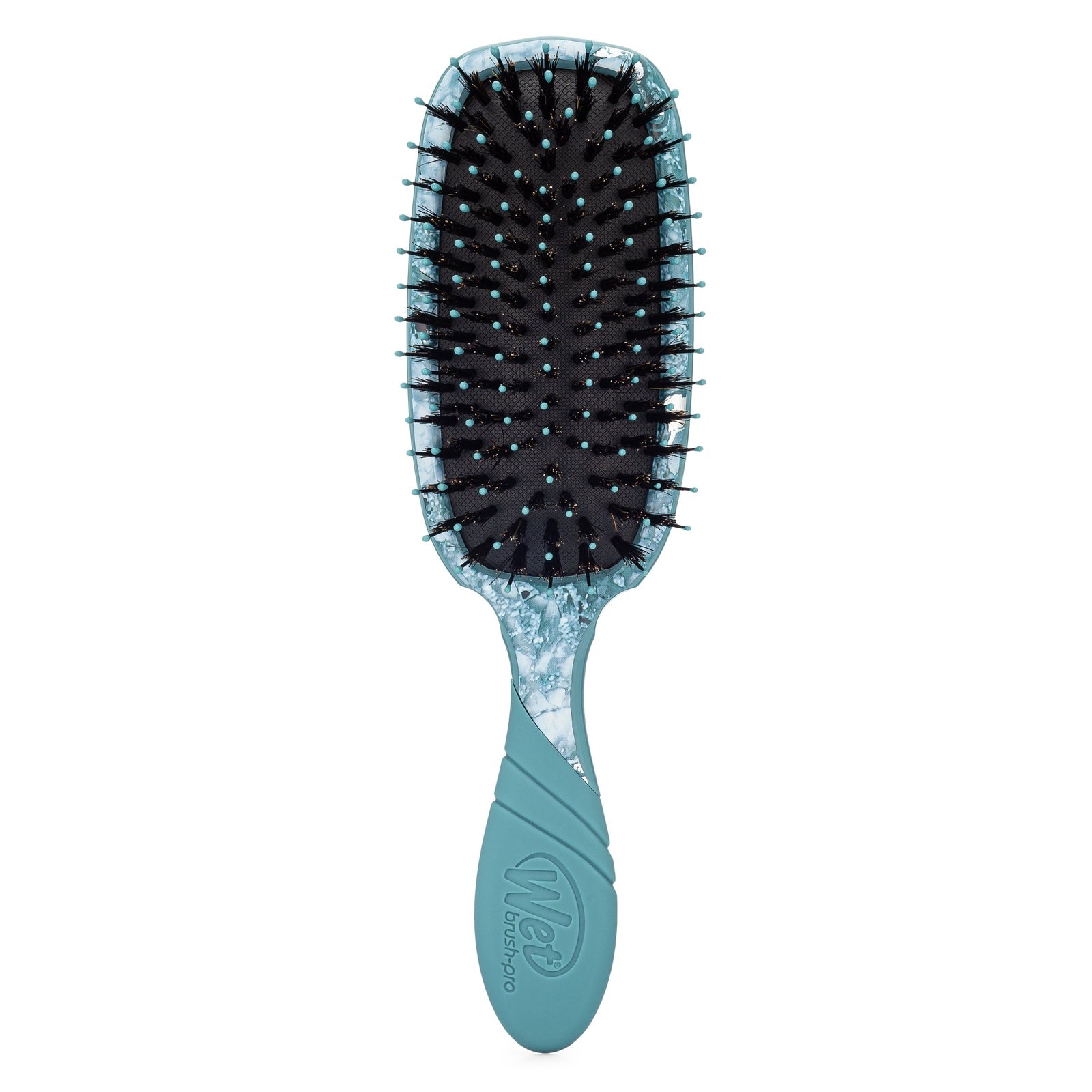 Wet Brush Pro Shine Enhancer paddle hairbrush with teal handle and black bristles for smooth hair