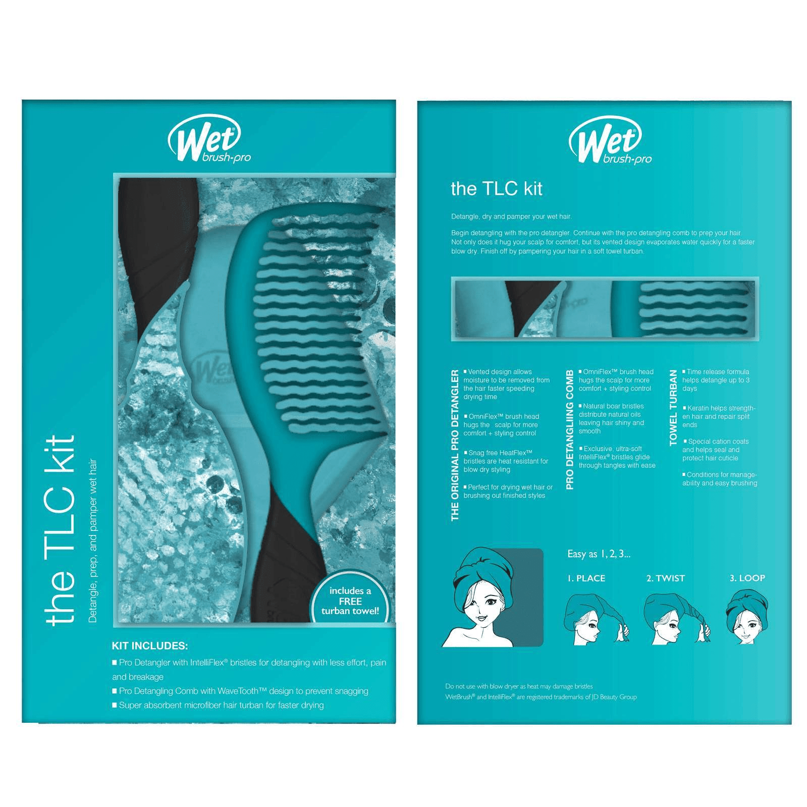 Wet Brush Pro The TLC Kit with detangler brush and microfiber towel for easy hair care