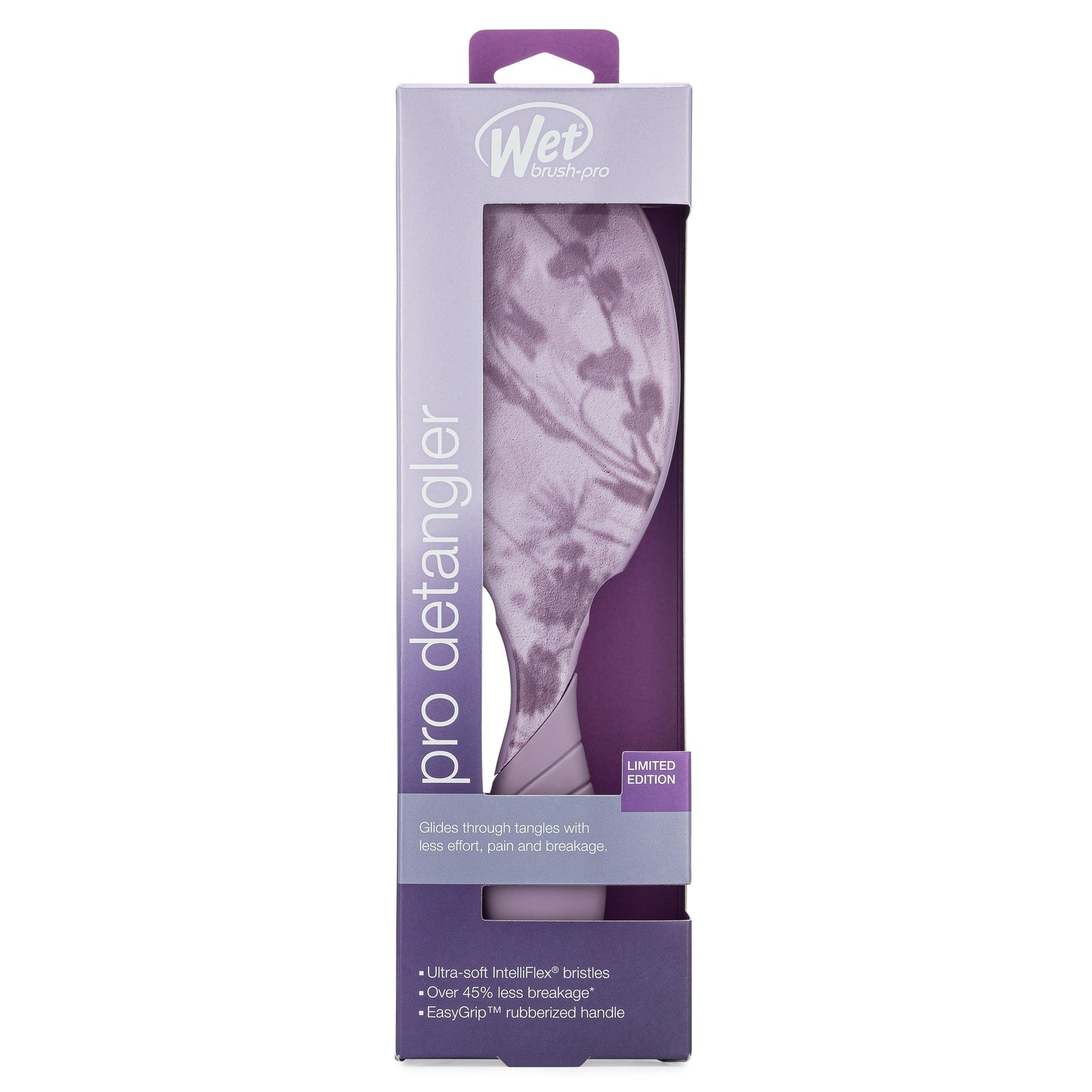 Wet Brush Pro Detangler Brush Floral Shadows in purple packaging with floral design and limited edition label