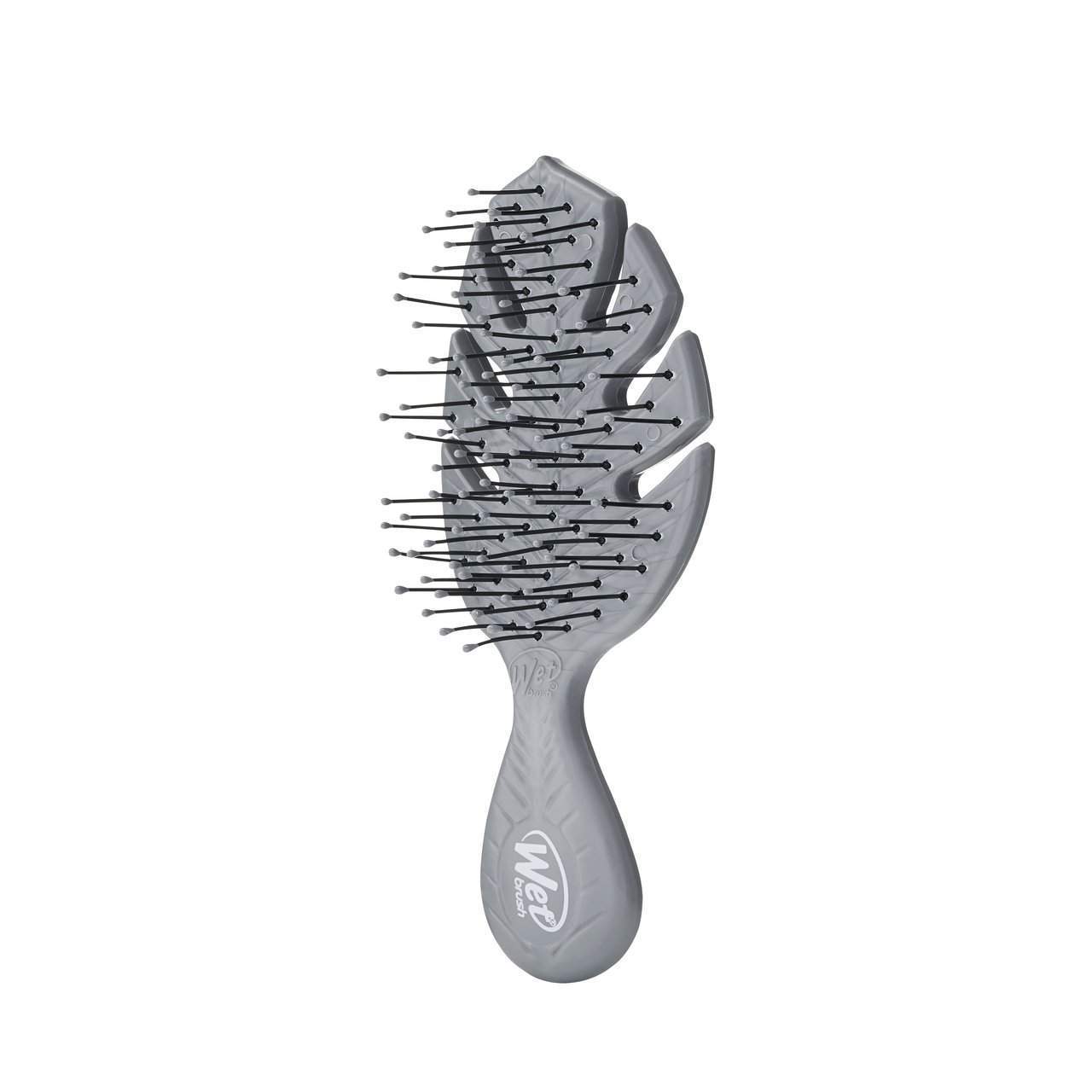 Wet Brush eco-friendly mini hairbrush with gray leaf-shaped design and flexible bristles