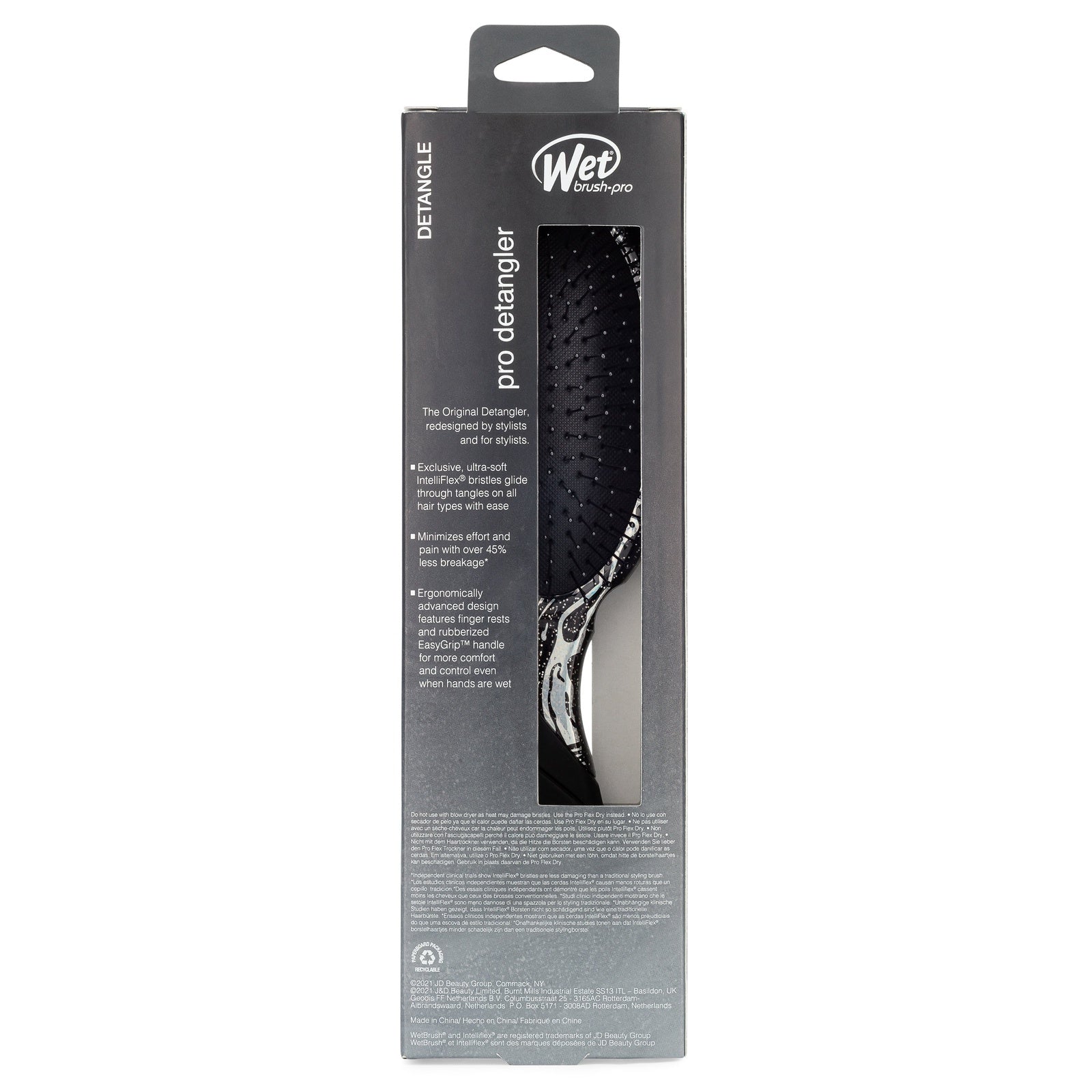 Wet Brush sparkle finish detangling brush in black with ergonomic handle in packaging