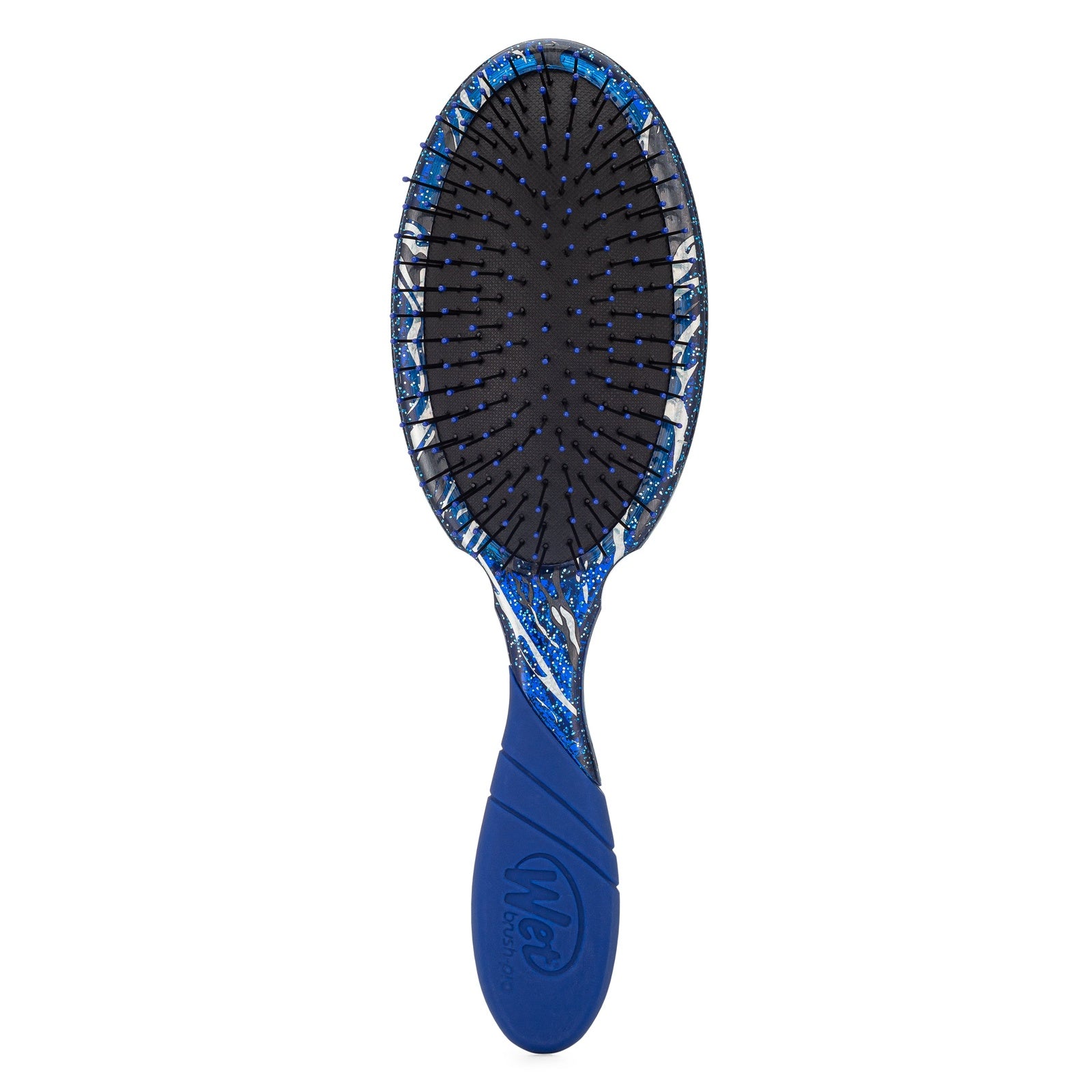 Wet Brush sparkle finish detangling brush with blue and silver glitter design and cushioned bristles