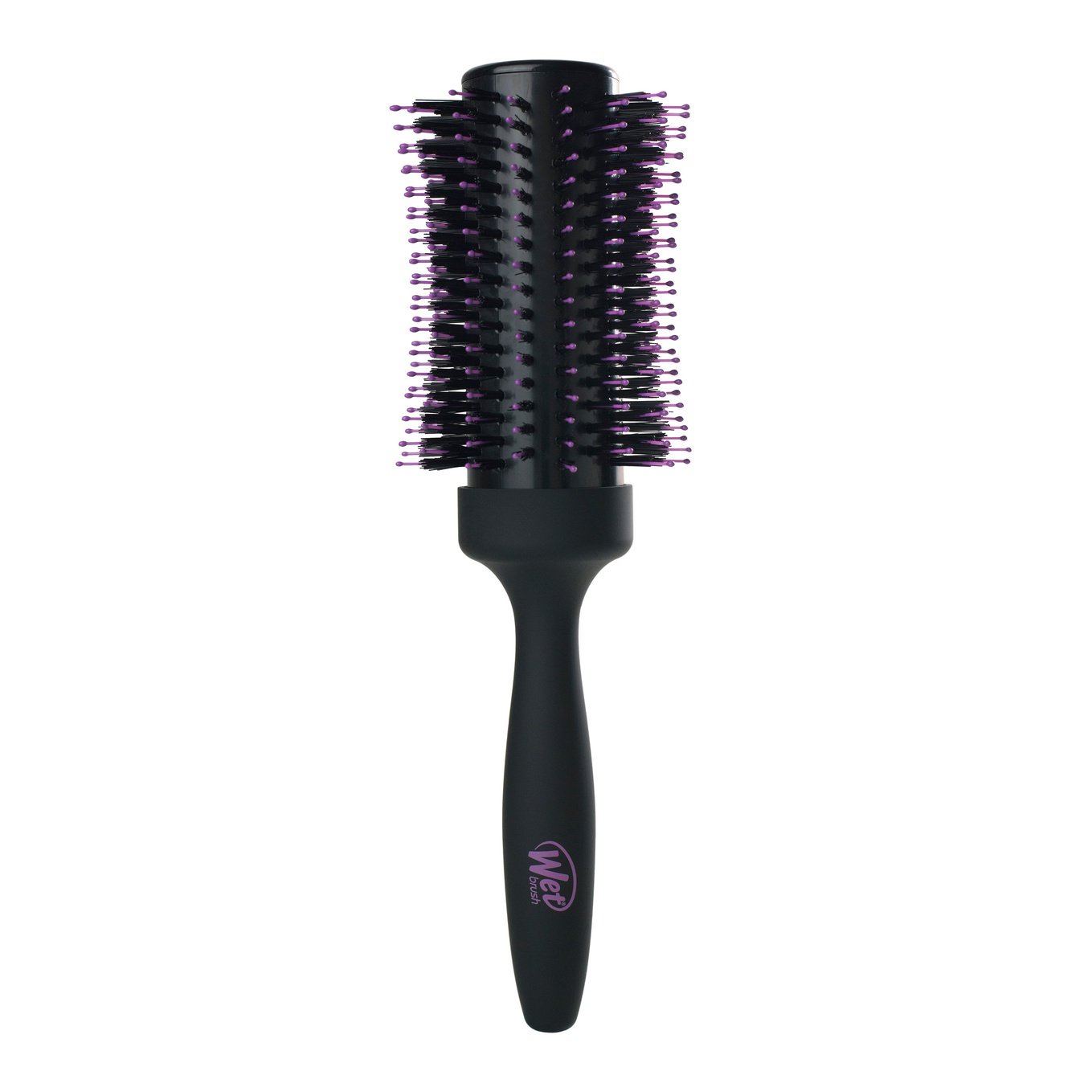 Wet Brush round volumizing blowout brush with black handle and purple-tipped bristles for styling