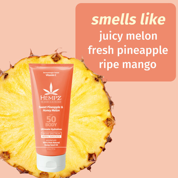 Hempz Sweet Pineapple & Honey Melon Herbal Body Sunscreen 6 oz. SPF 50