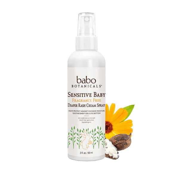 Babo Botanicals Sensitive Baby Fragrance Free Diaper Rash Cream Spray 3.0oz