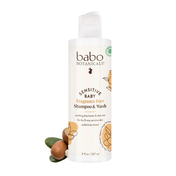Babo Botanicals Sensitive Baby Fragrance Free Shampoo & Wash - 8oz
