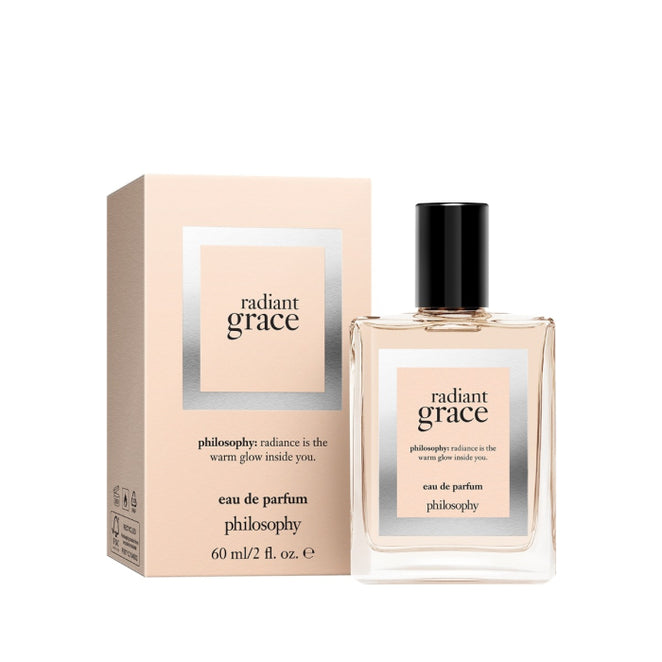 Philosophy Radiant Grace eau de parfum 60 ml bottle and beige packaging with black cap