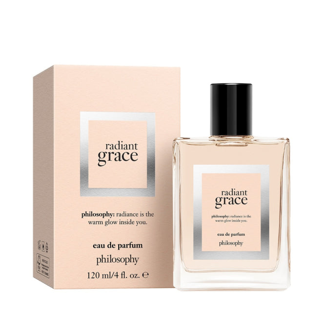 Philosophy Radiant Grace eau de parfum 120ml bottle and light pink packaging with black cap