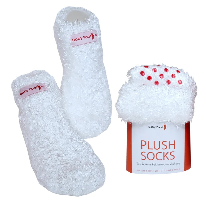 Baby Foot No-Slip Grips Plush Socks White