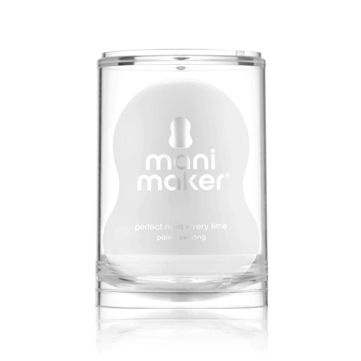 Dermelect Mani Maker base coat clear cylindrical jar with white applicator sponge for nail prepping