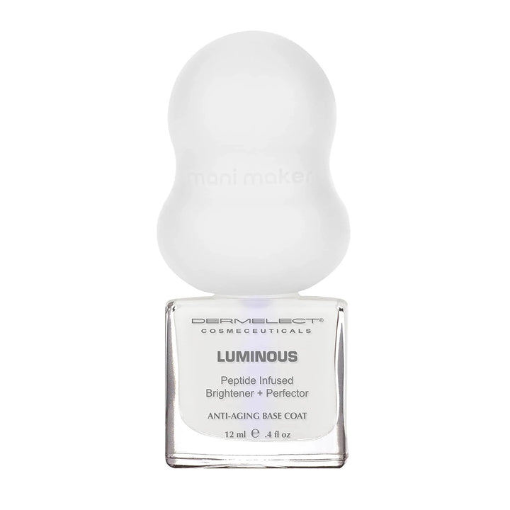 Dermelect Mani Maker base coat Luminous anti aging peptide infused nail base coat with white ergonomic cap