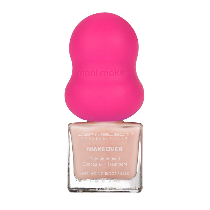 Dermelect Mani Maker base coat Makeover anti aging ridge filler with pink ergonomic cap nude formula